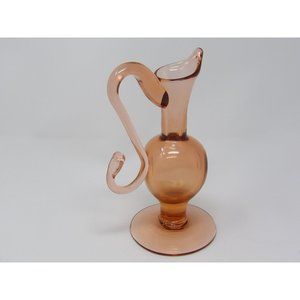 Vintage Hand Blown Pink Glass Ewer Pitcher 8 1/4" H x 4" W